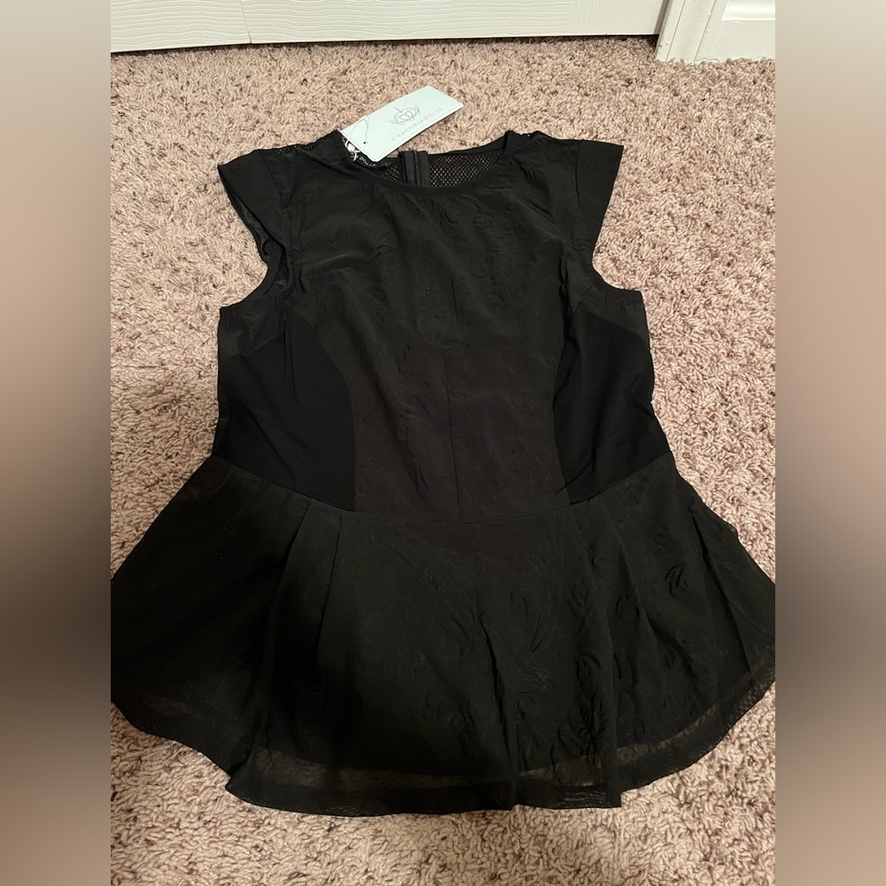 Chacona Dolls Sleeveless Top in Black with mesh‎ top | NWT